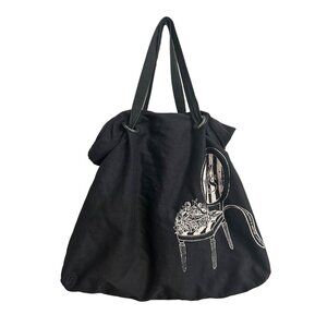 Victorias Secret Black Canvas Tote Bag Chair Print 16x17 Inch